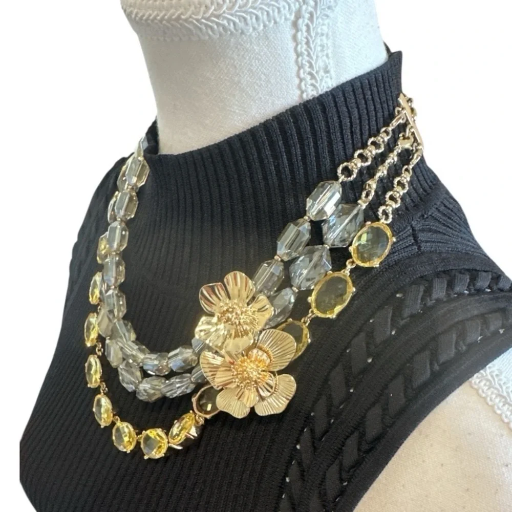 White House Black Market Gold Floral Statement Necklace